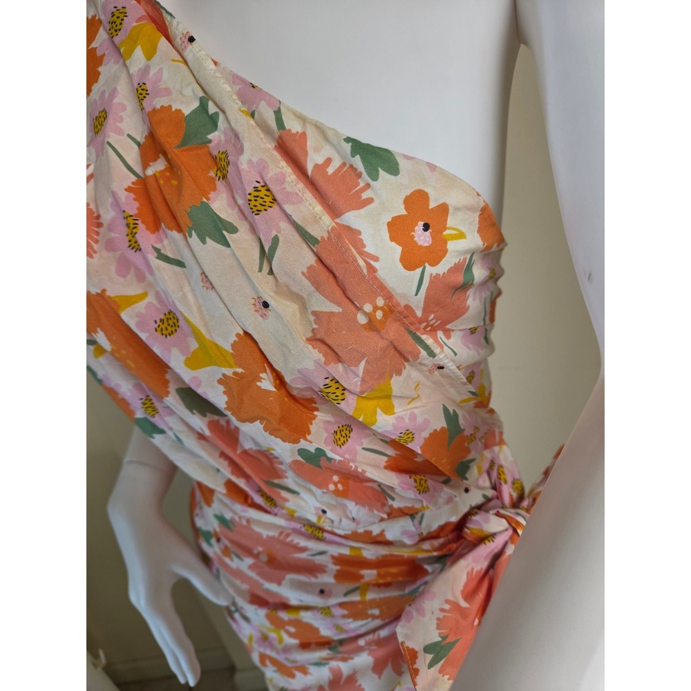 One and Only Collective Floral One Shoulder Wrap‎ Mini Dress Orange Pink L - Picture 8 of 12